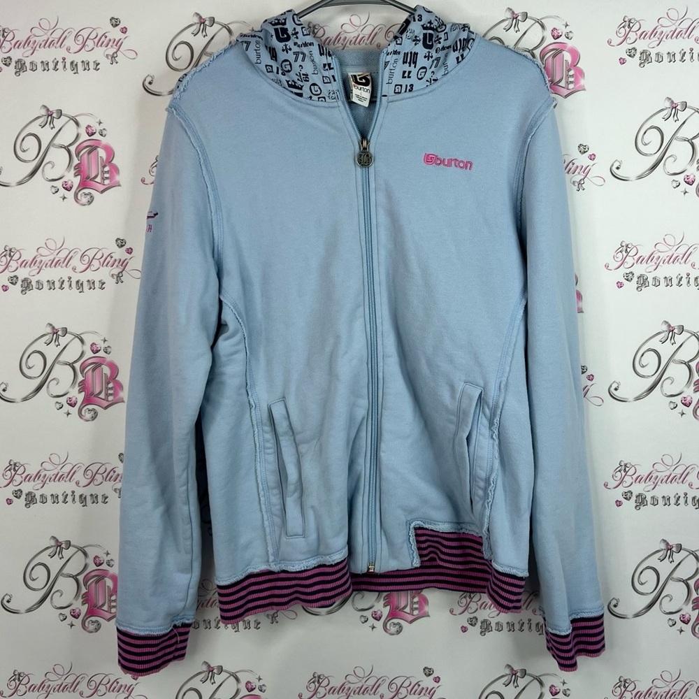 Burton sweater hoodie zip up vintage zipper Women's Light Blue Bomber Jacket